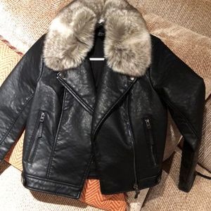 Topshop Faux Leather Moto Jacket w/ Removable Fur